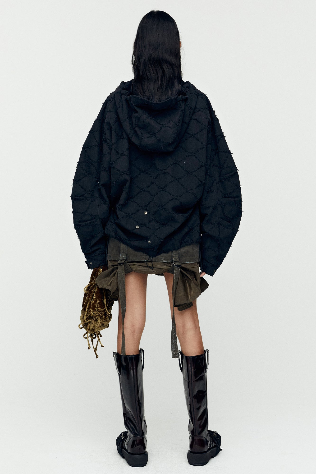 LACE-UP ANORAK HOODIE atb1141m(BLACK)