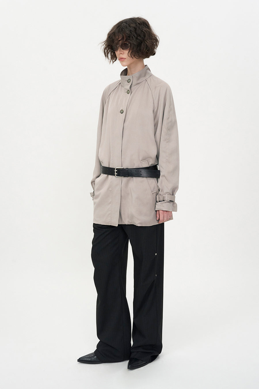 Belted Stripe Pants BLACK