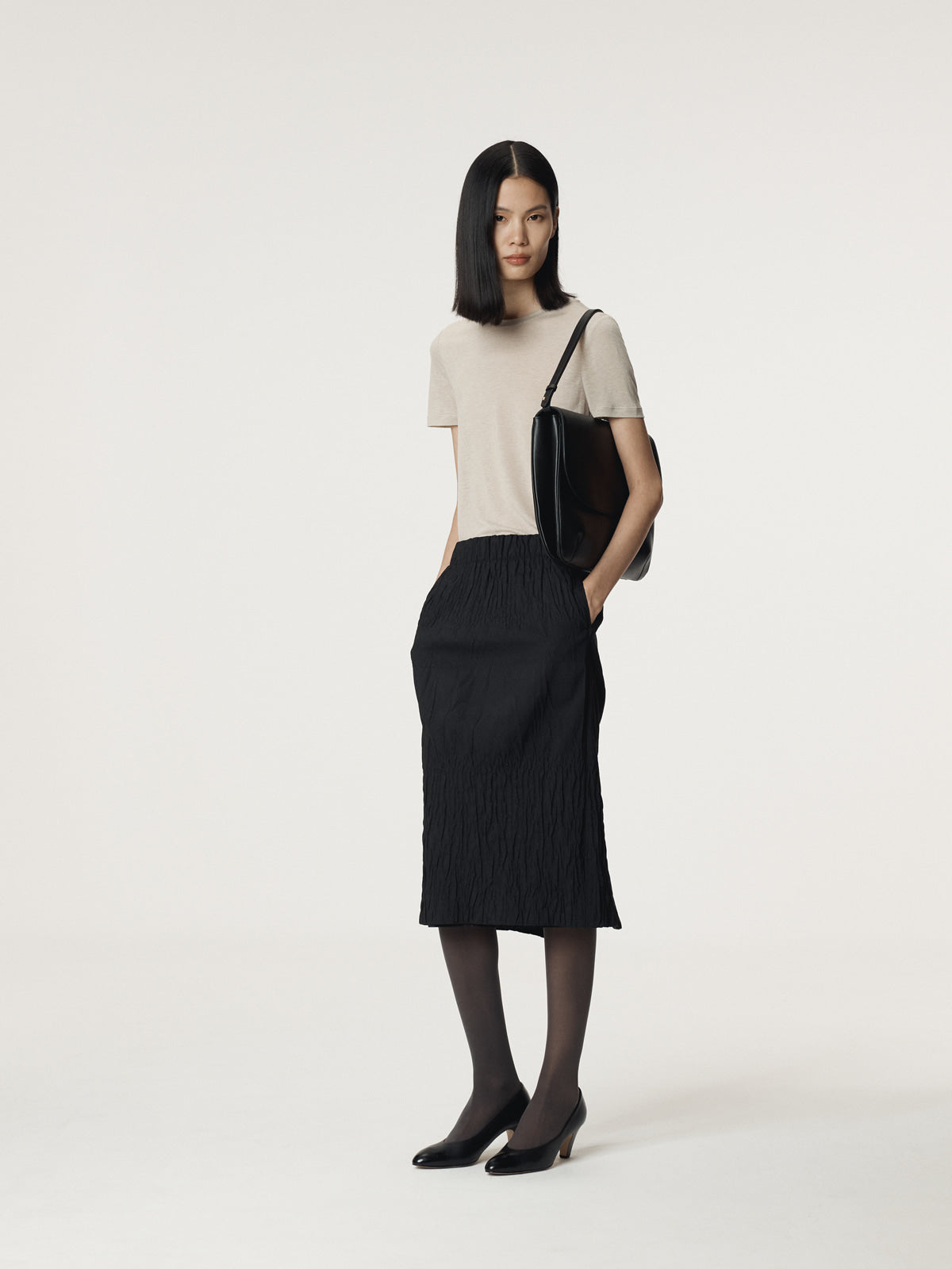 WAVE JACQUARD BANDING SKIRT (BLACK)