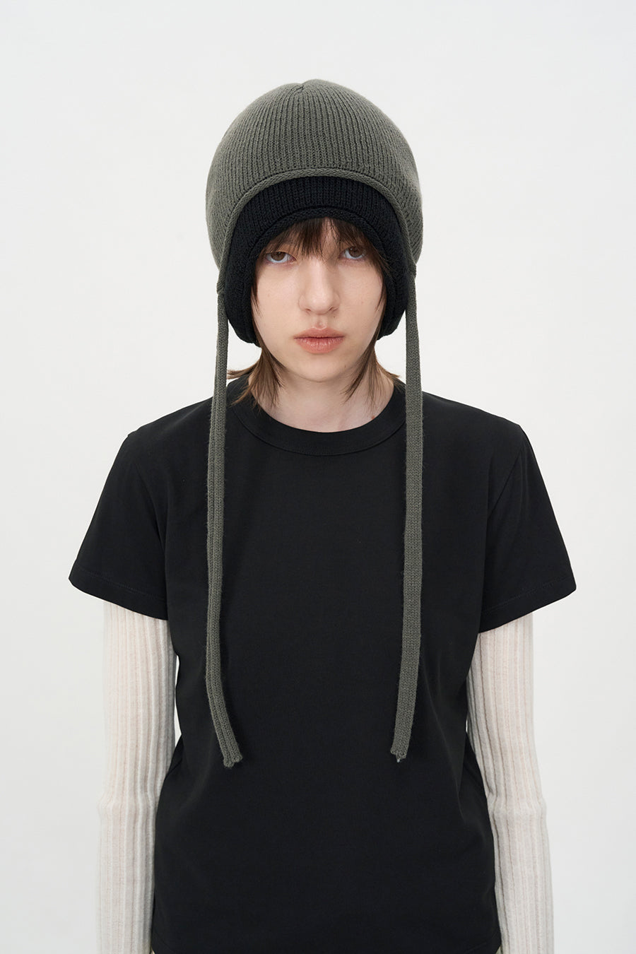 Layered Ear Cuff Beanie CHARCOAL