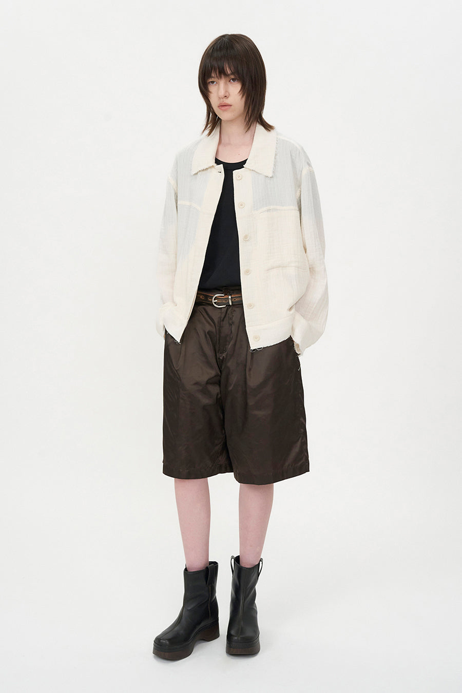 Satin Bermuda Pants BROWN