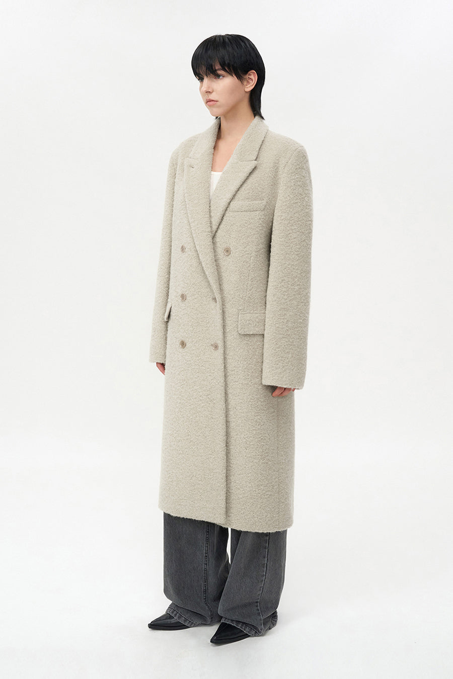 Boucle Alpaca Hair Double Coat ASH BEIGE