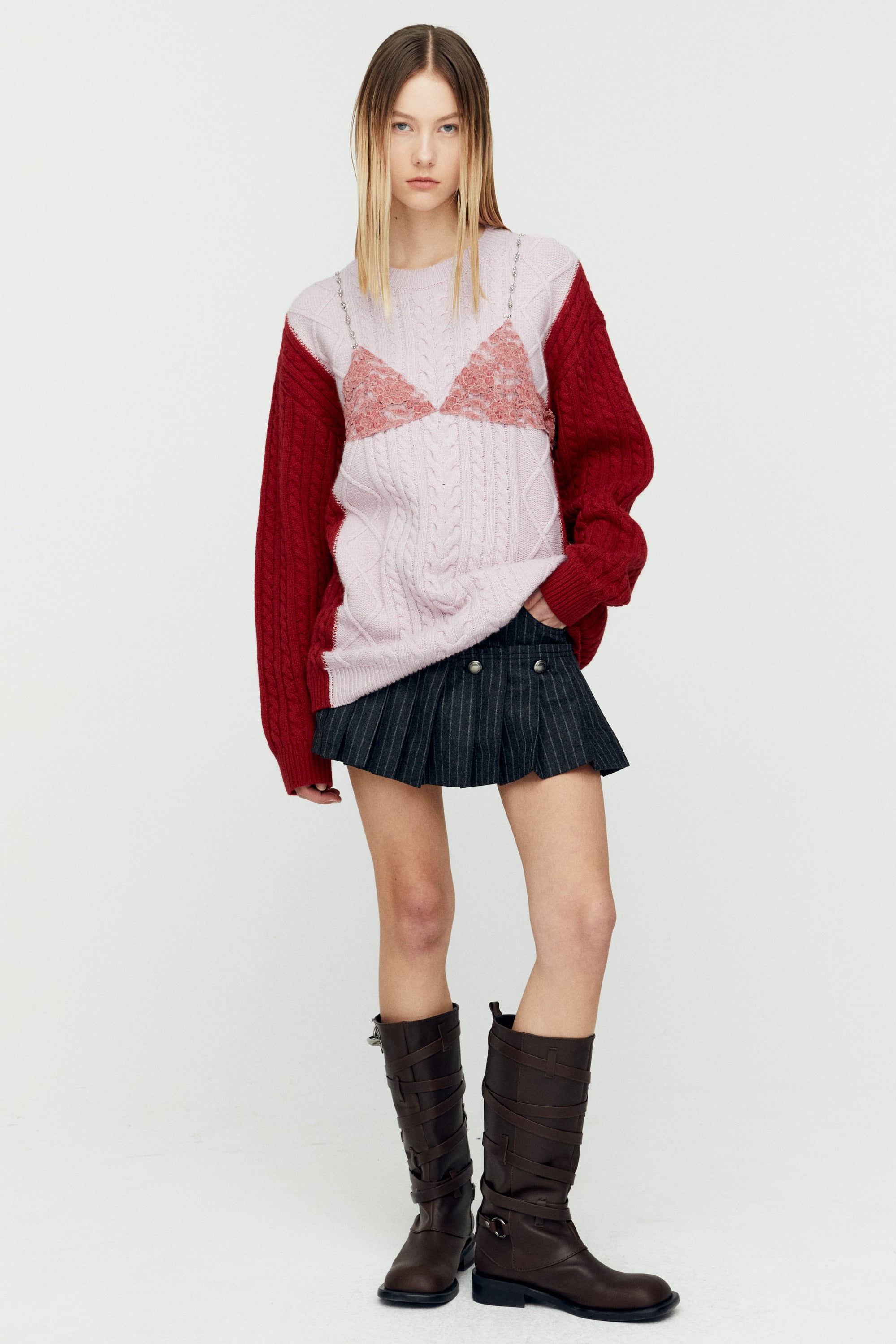 LACE LINGERIE BOYFRIEND-FIT KNIT atb1183w (PINK)