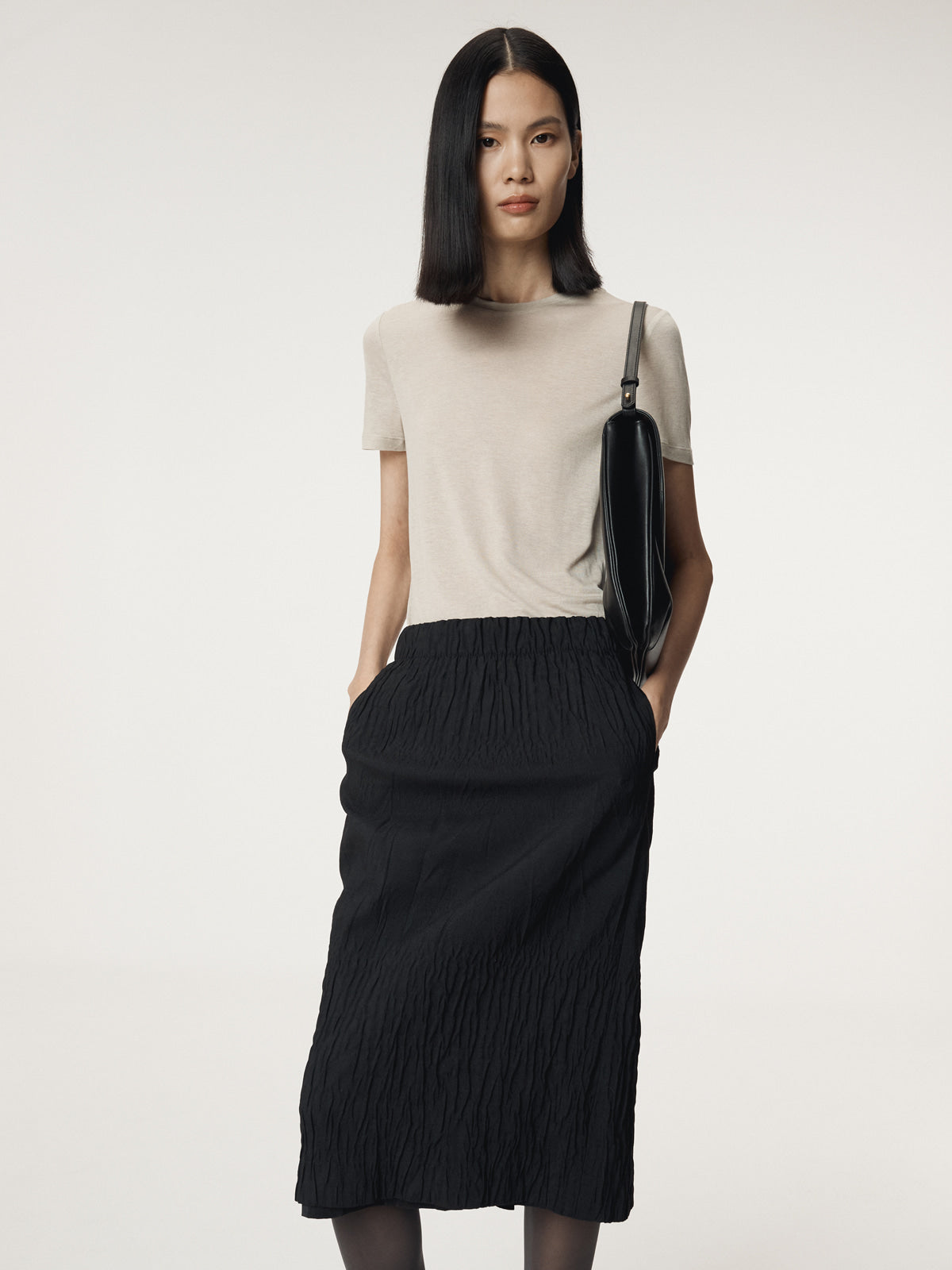 WAVE JACQUARD BANDING SKIRT (BLACK)
