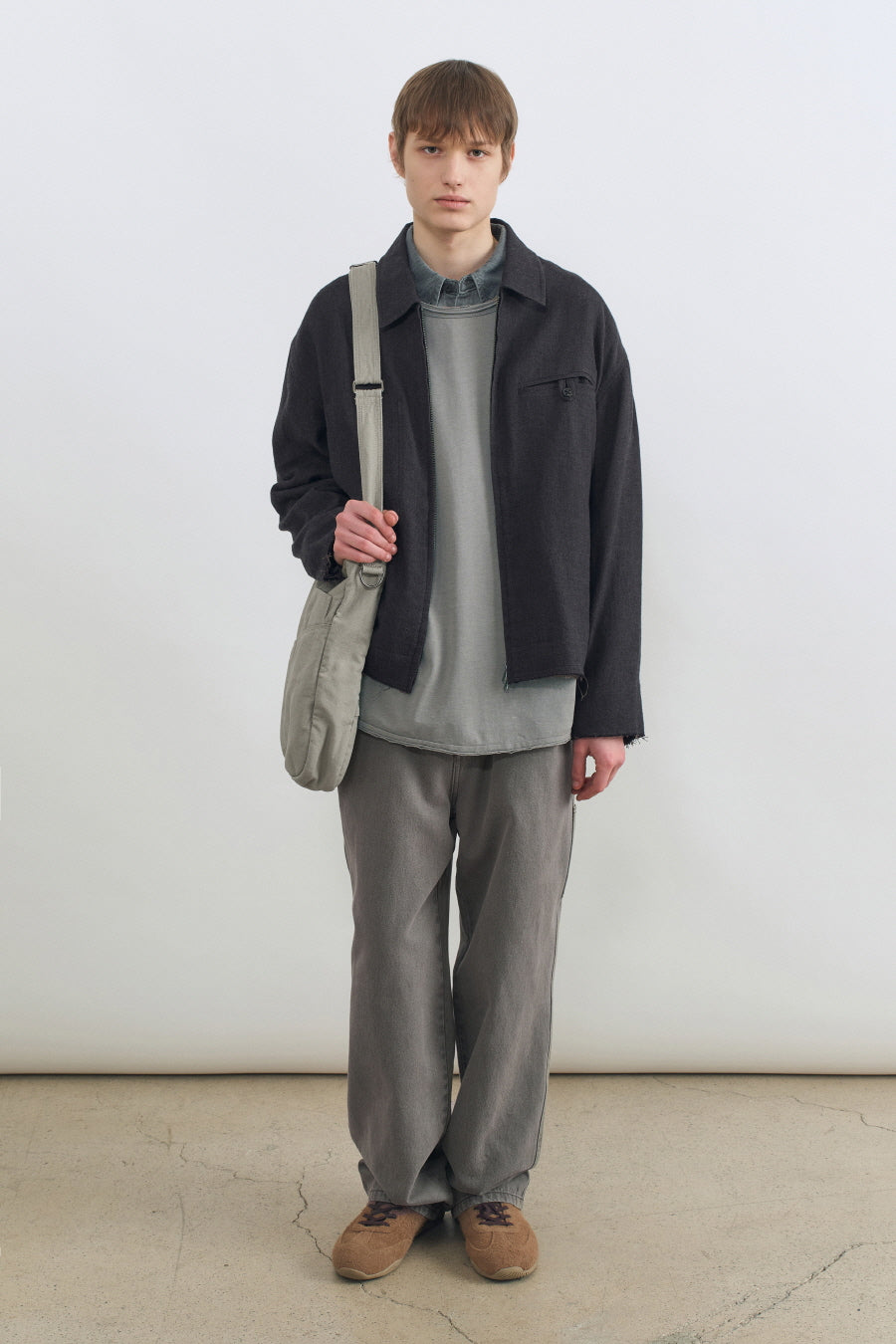 Washed Canvas Crossbody Bag BEIGE