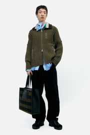 STRIPE HIGH-NECK ZIP-UP SWEATER atb1344m (KHAKI)