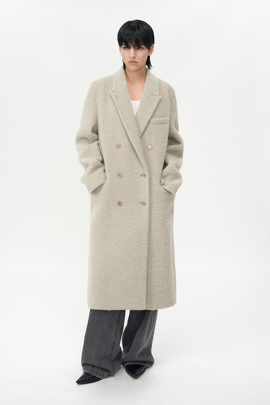Boucle Alpaca Hair Double Coat ASH BEIGE