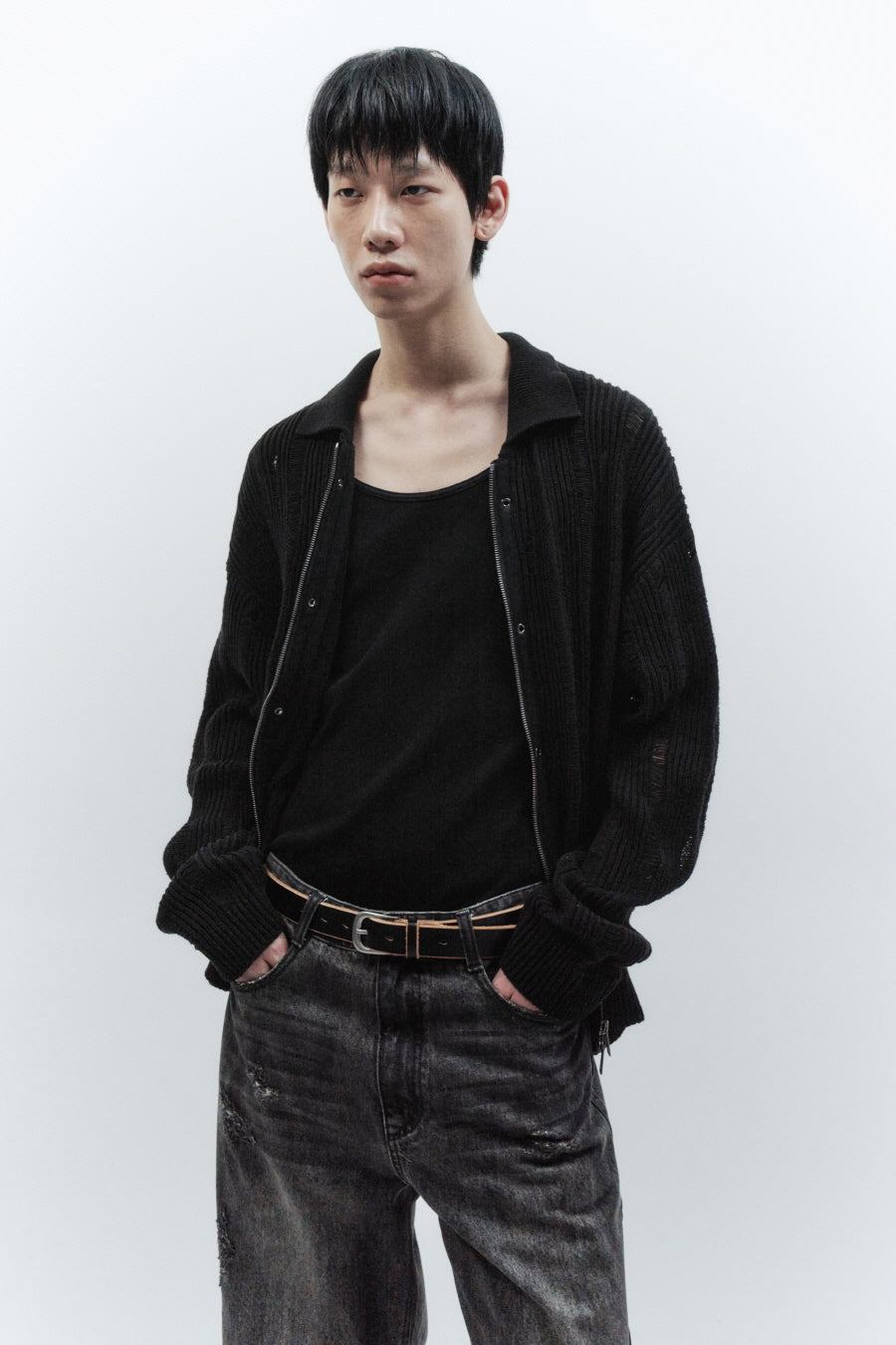 Low Edge Leather Belt BLACK