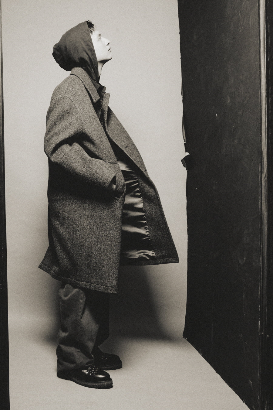 Wool Cashmere Car Coat BROWN HERRINGBONE