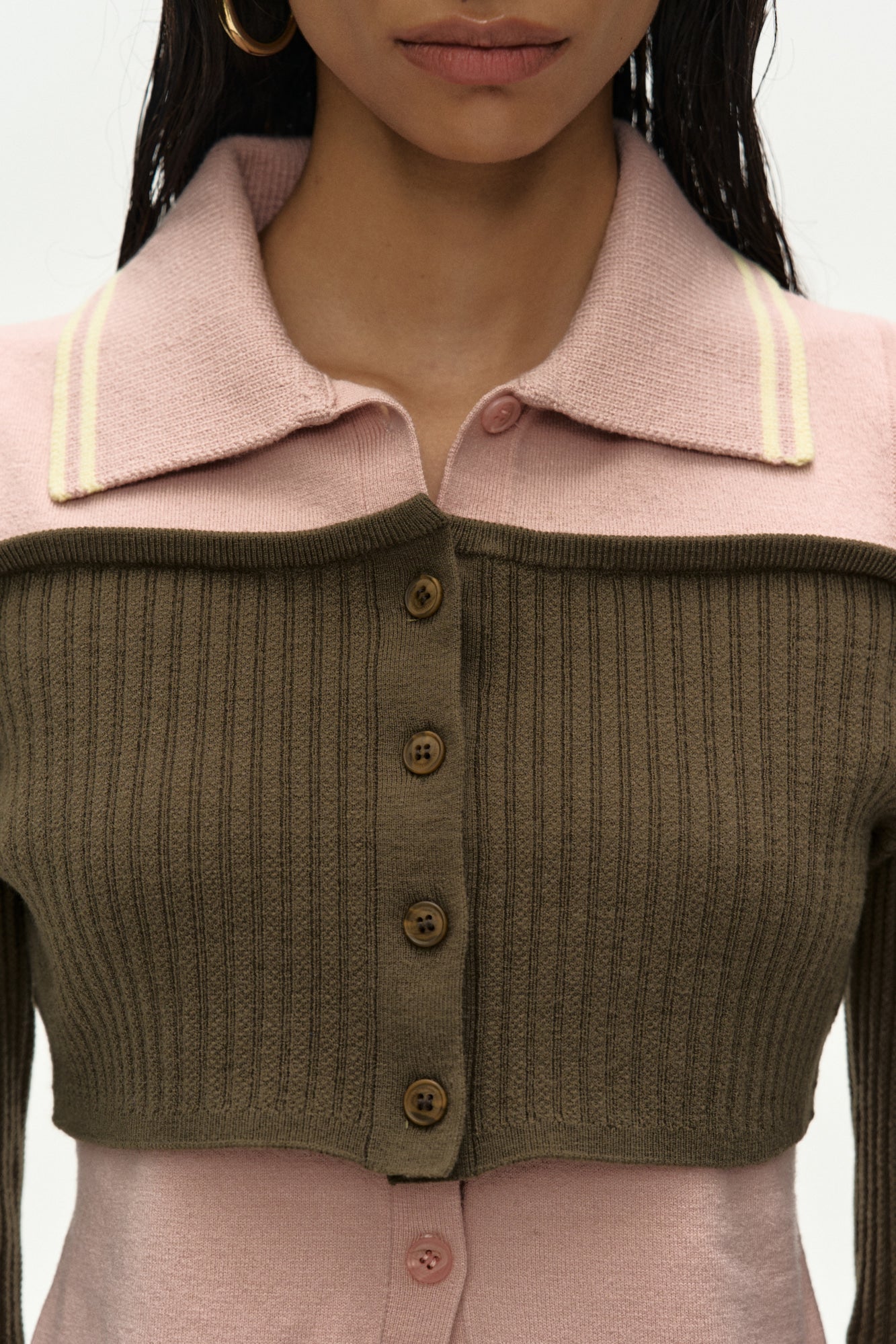 LAYERED OFF-SHOULDER COLLAR TOP atb1481w (KHAKI/PINK)