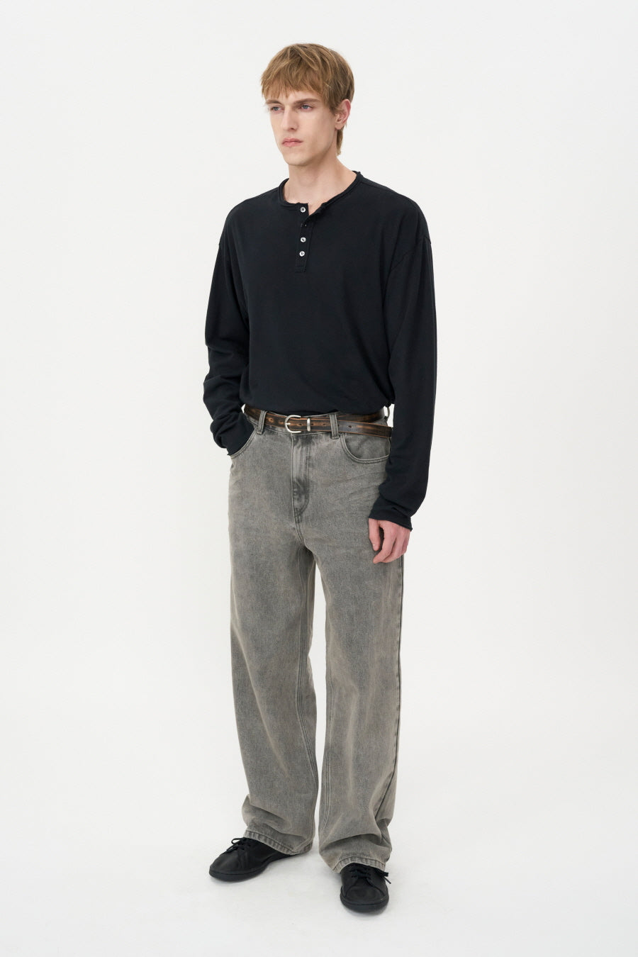 Distressed Leather Belt DARK BROWN