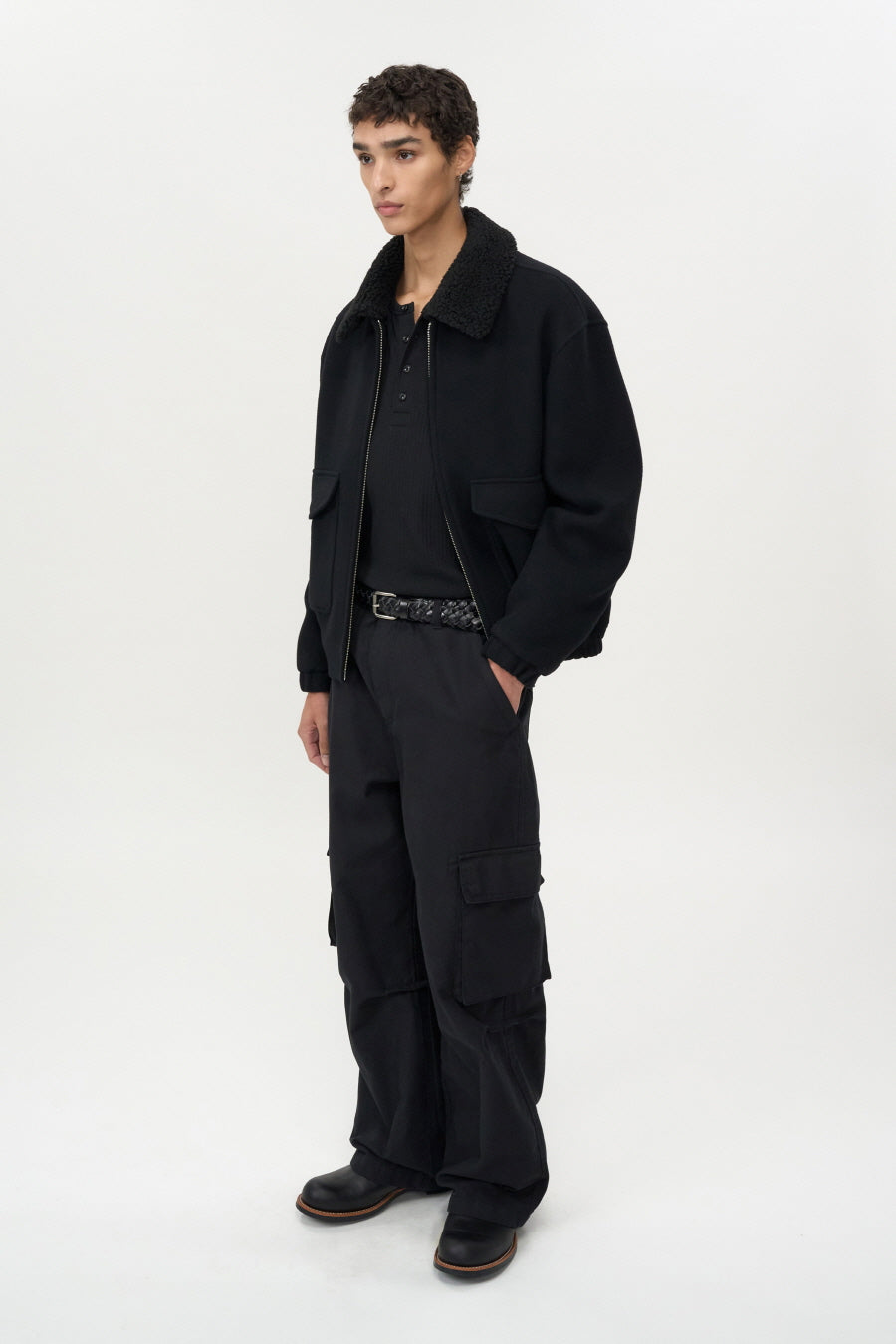 Detachable Collar Cashmere Blouson BLACK