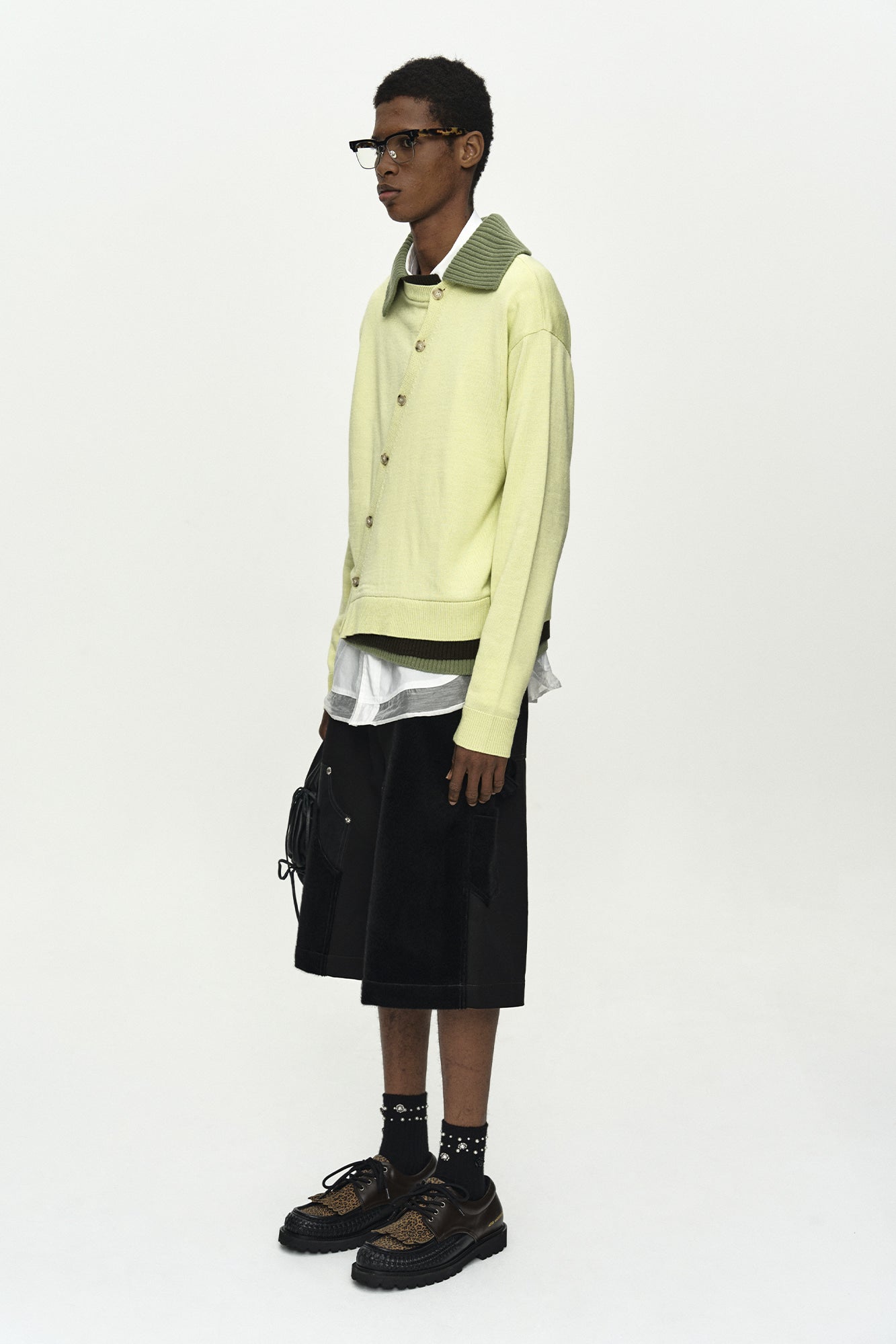 LAYERED COLLAR CARDIGAN atb1428m (LEMON)