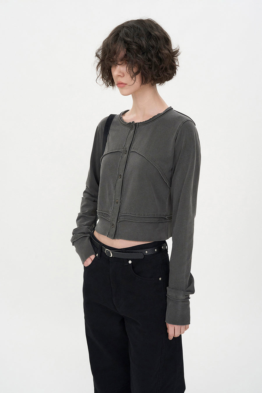 Slim Cutoff Cardigan CHARCOAL