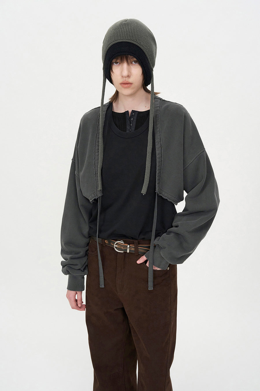 Cutoff Cotton Cardigan CHARCOAL