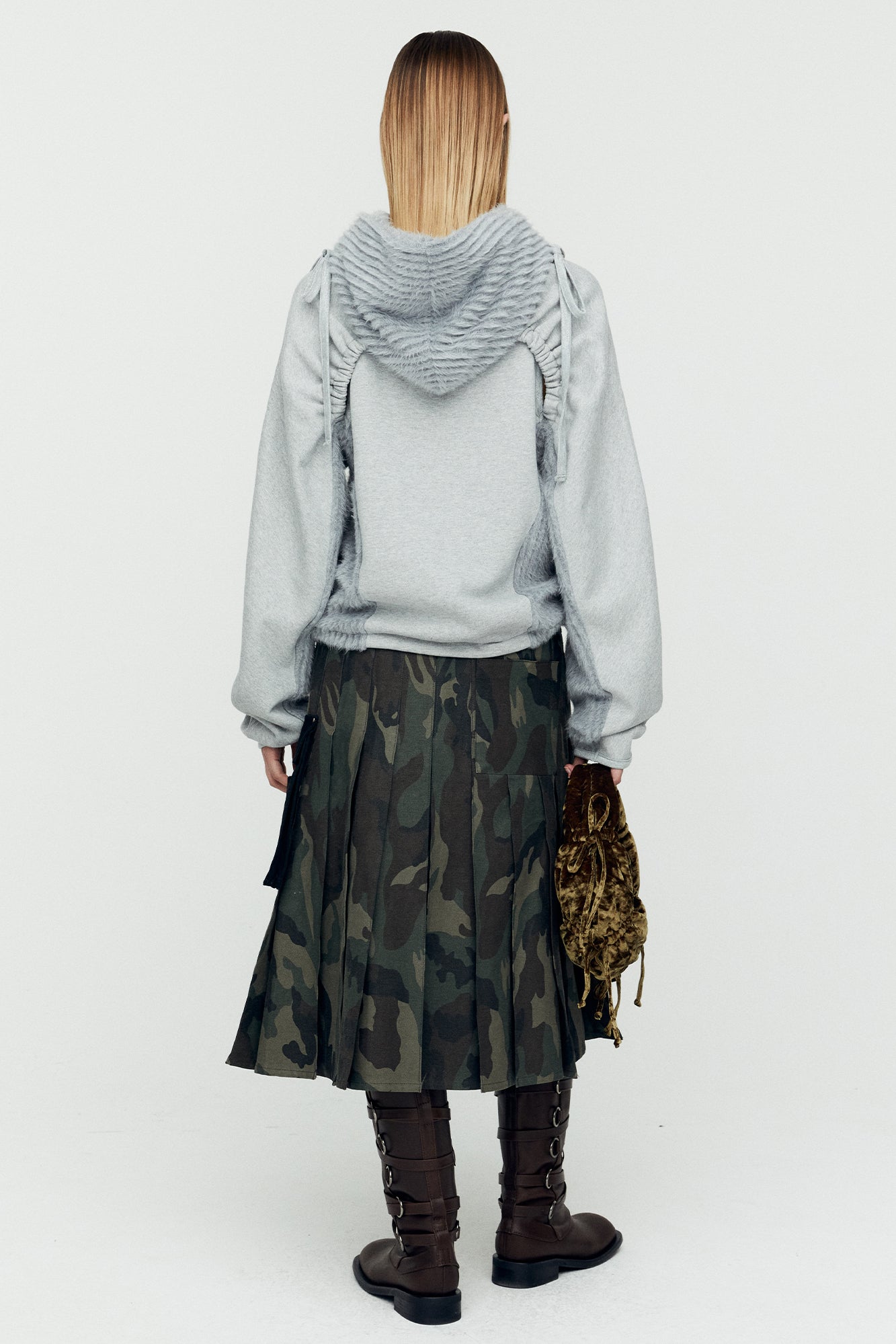 (ESSENTIAL) CUT OUT SHIRRING HOODIE atb1193w (MELANGE GREY)