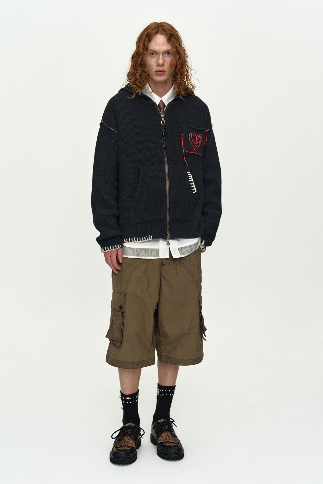 UNISEX HEART LOGO HOOD ZIP-UP SWEATER atb1420u (BLACK)