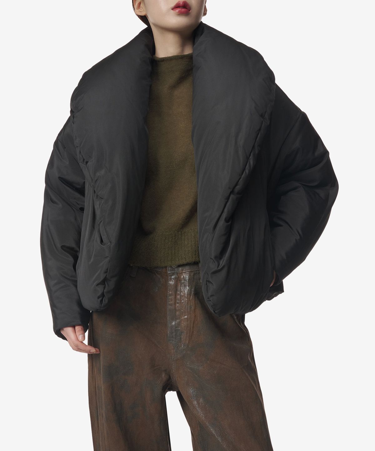 Saint Laurent Wide Collar Padded Jacket - Black / 764070Y070O1000