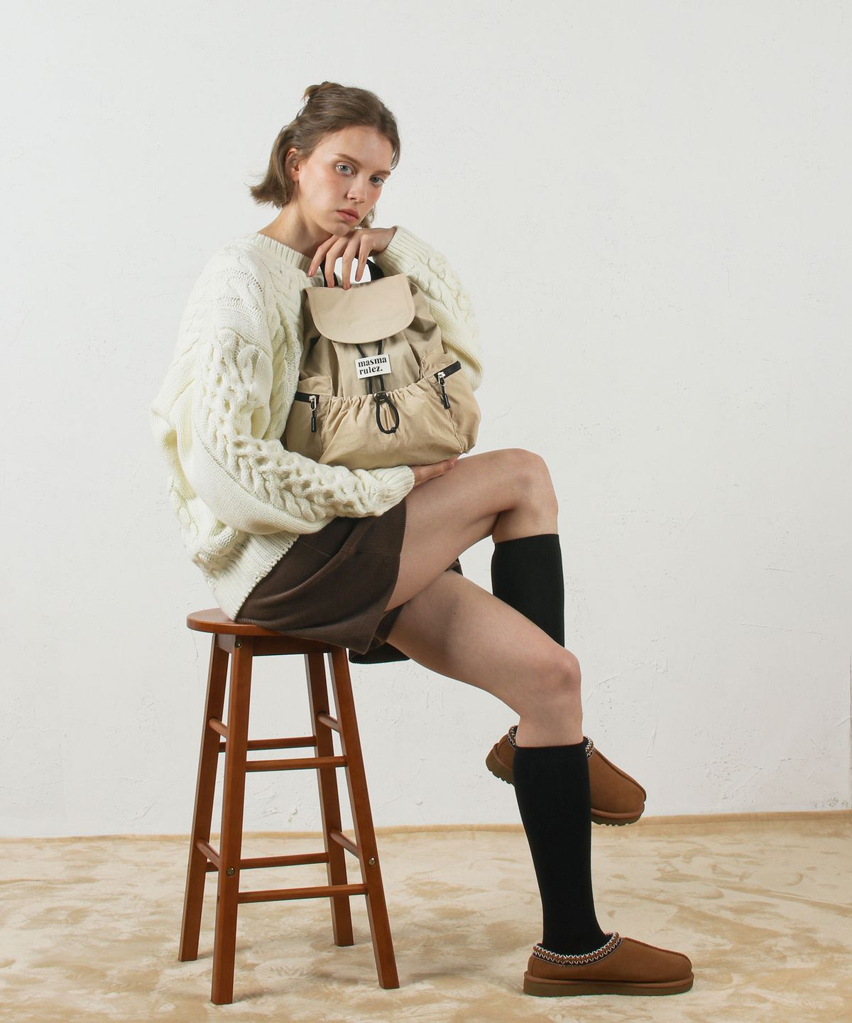 Masmarulez Mini Flap Backpack _Beige