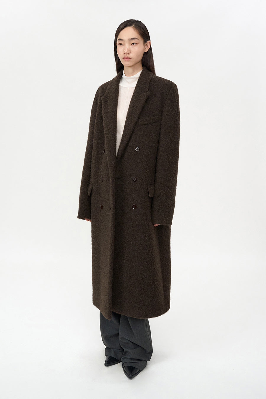 Boucle Alpaca Hair Double Coat BROWN