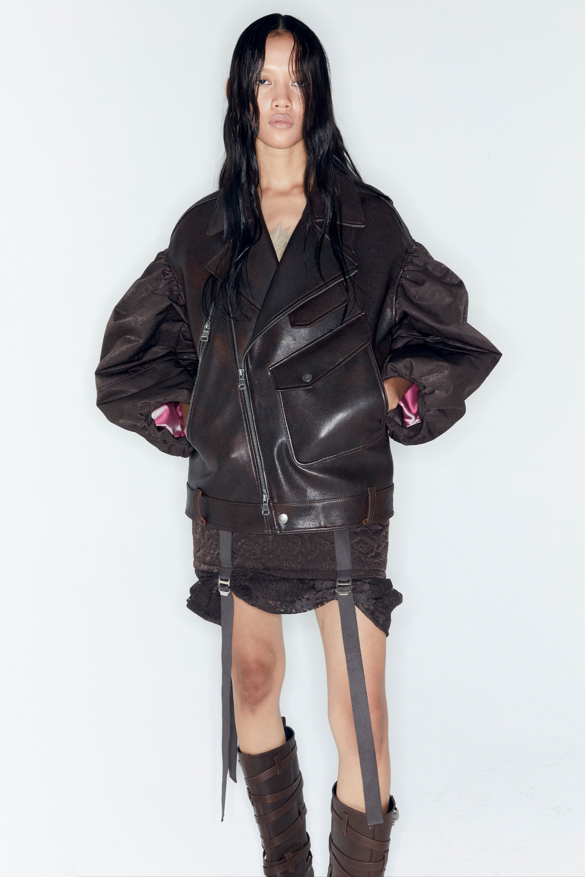 EMBROIDERY PADDED SKIRT apa764w (D/BROWN)