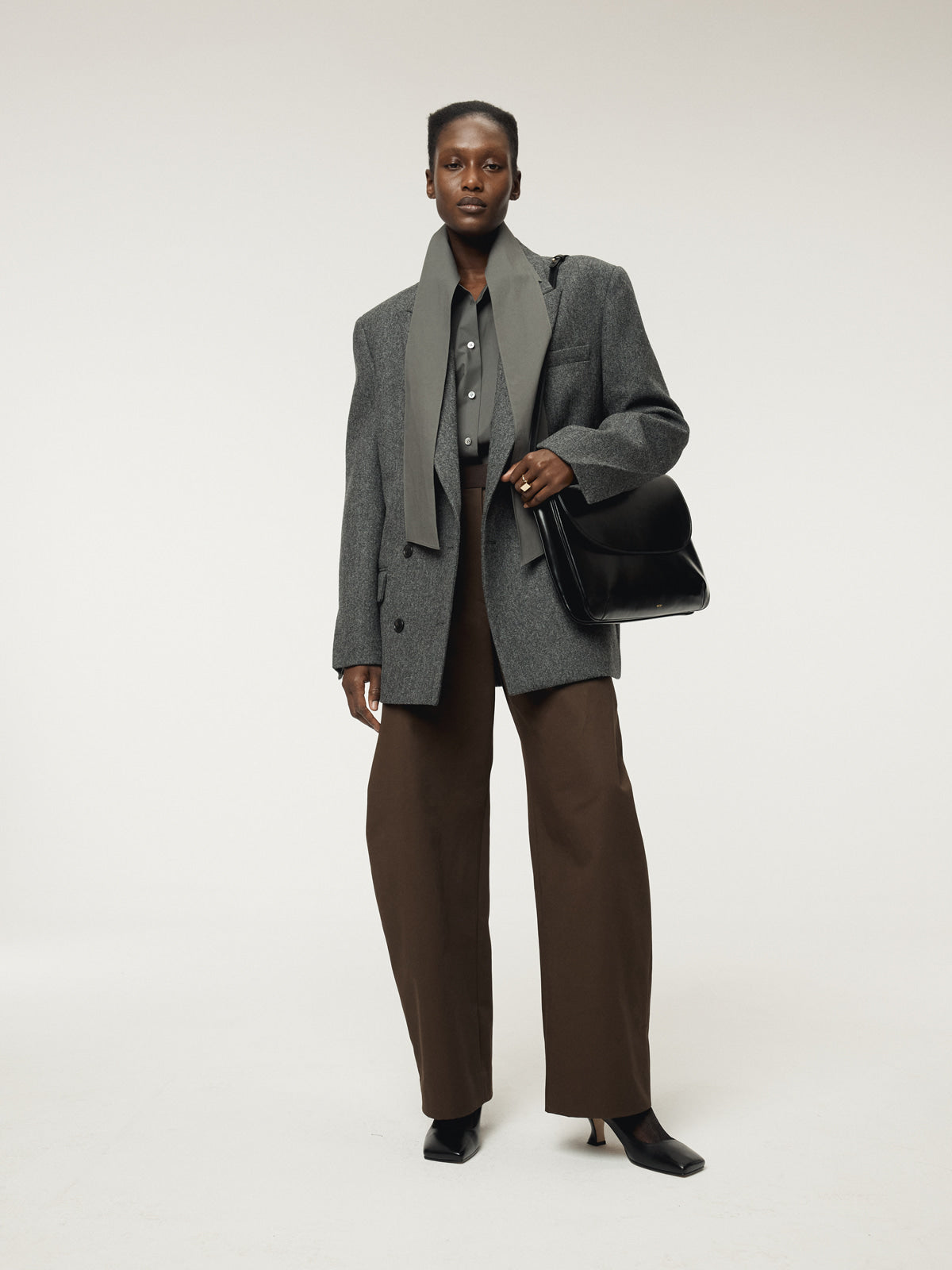 DOUBLE BREASTED TAILORED WOOL JACKET (CHARCOAL GREY)