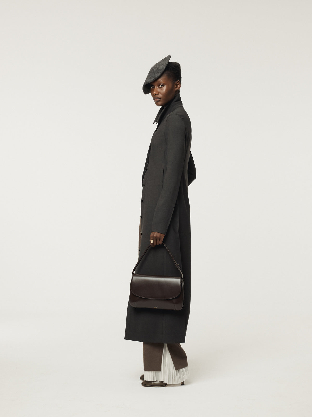 PLEATS LAYERED WOOL PANTS (GREYISH KHAKI)