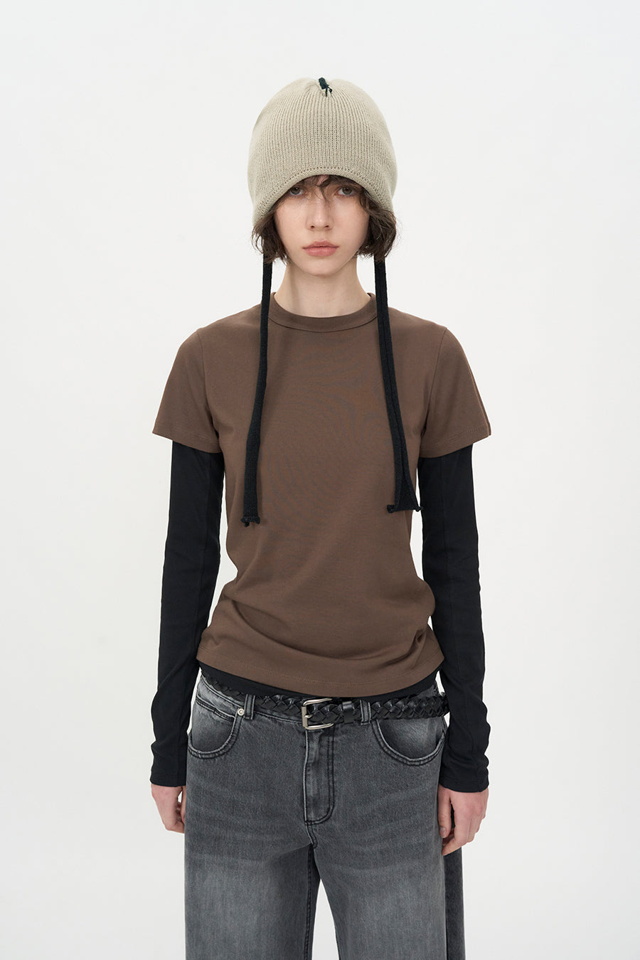 Layered Ear Cuff Beanie BLACK