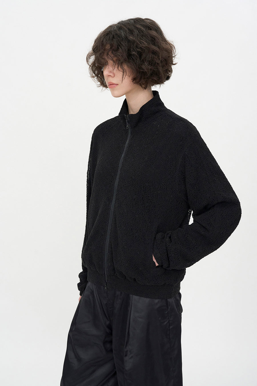 Lace Zip-Up Jumper BLACK