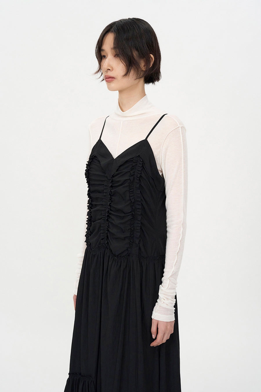 Vintage Frill Maxi Dress BLACK