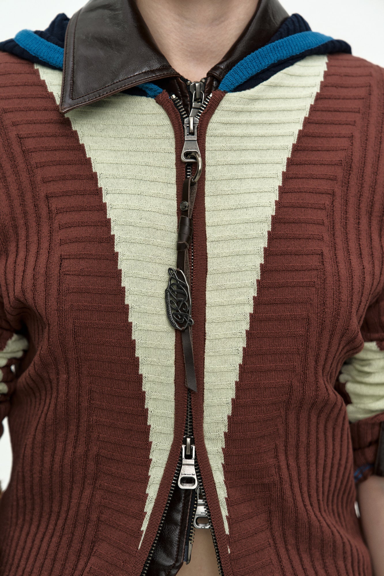 RISA COLOR-BLOCKED KNIT ZIP-UP HOODIE atb1494w(BROWN/LIME)