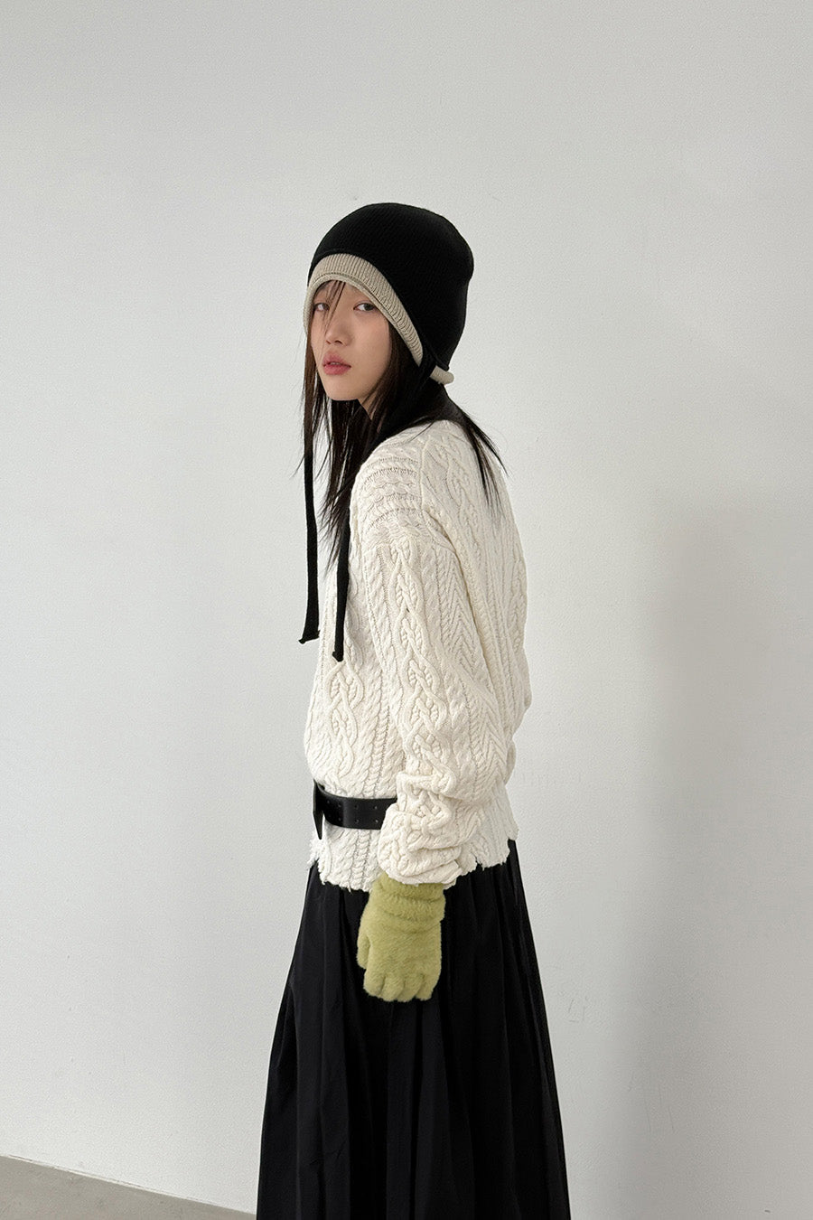 Layered Ear Cuff Beanie BLACK