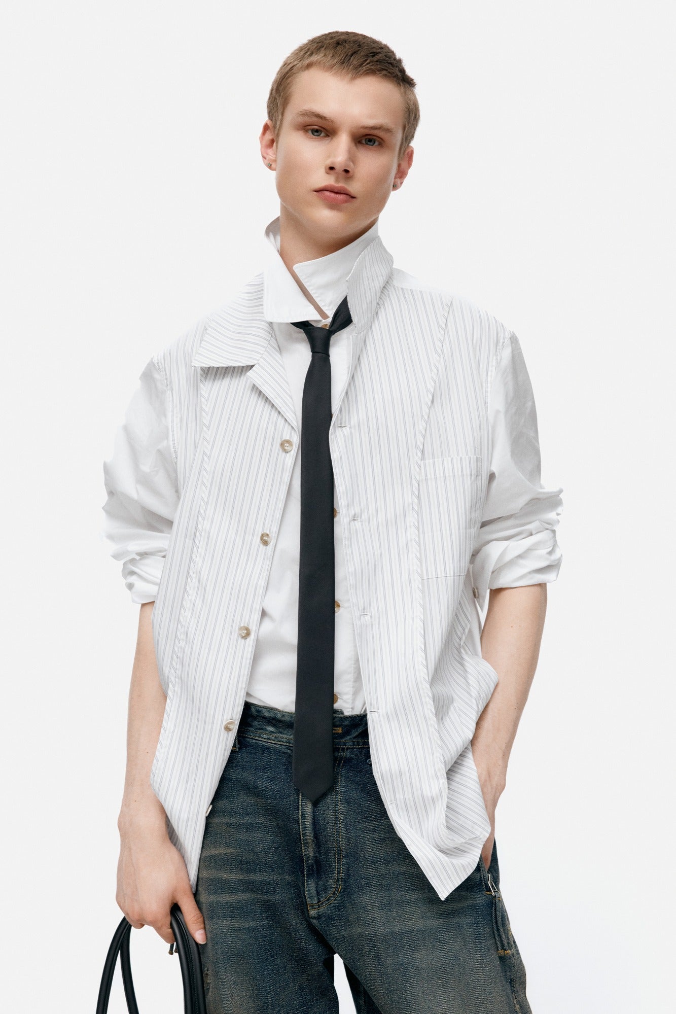 OPEN COLLAR LAYERED SHIRTS atb1341m (WHITE)