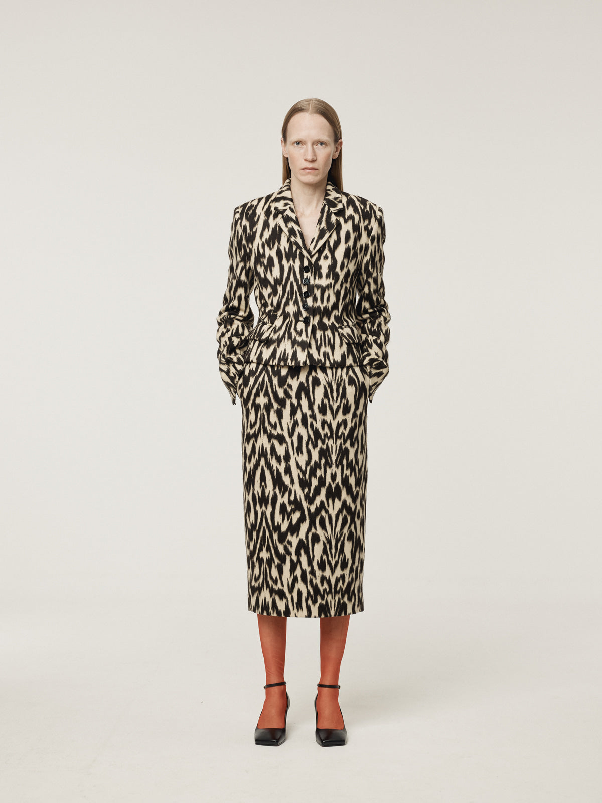 LEOPARD WOOL MIDI SKIRT (DARK BROWN)