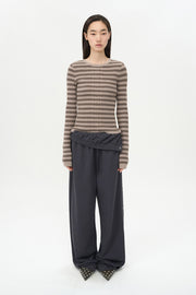 Stripe Cable Pullover PINK BEIGE