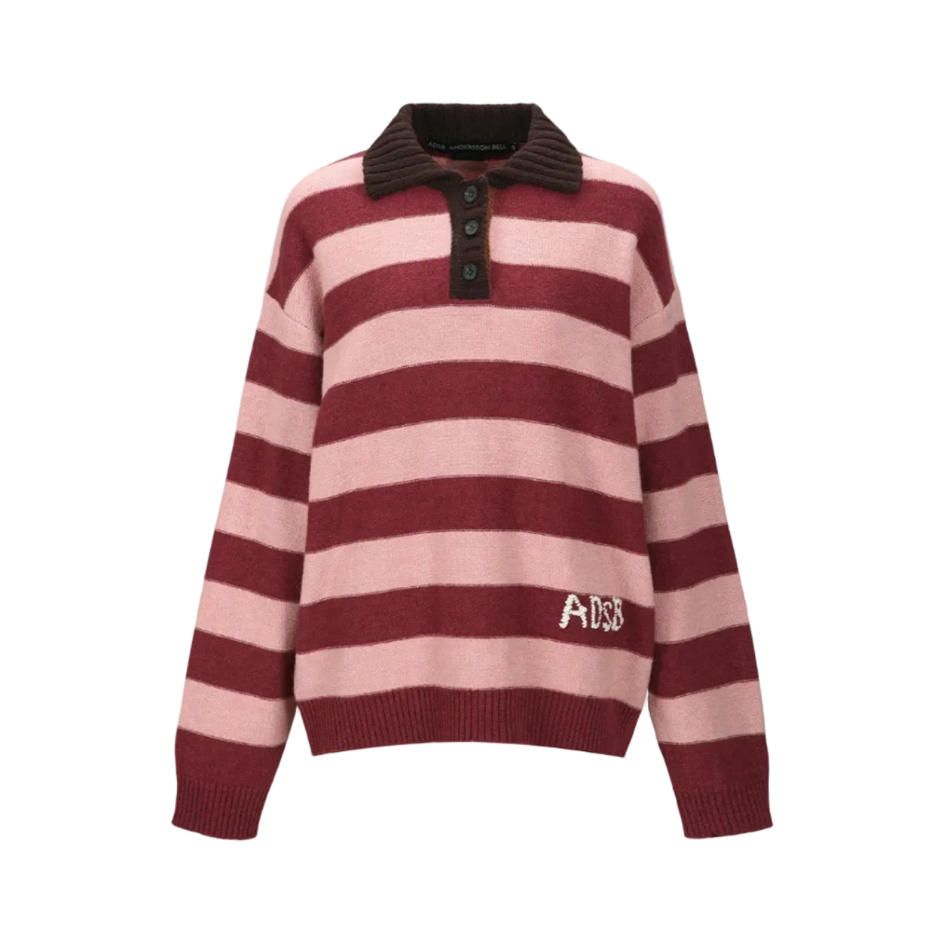 LOOSE-FIT STRIPE COLLAR SWEATER atb1399w (PINK/RED WINE)