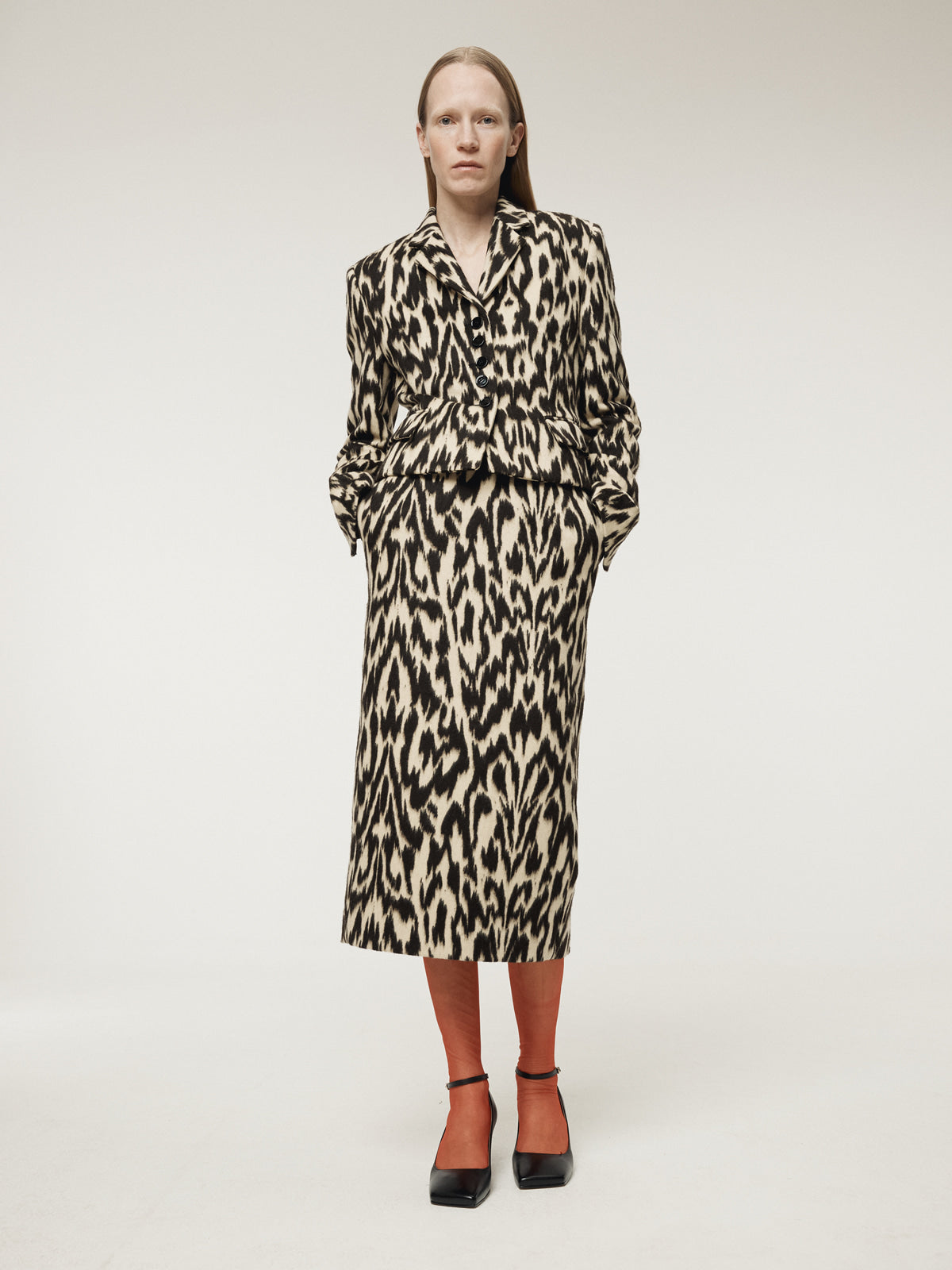 LEOPARD WOOL MIDI SKIRT (DARK BROWN)