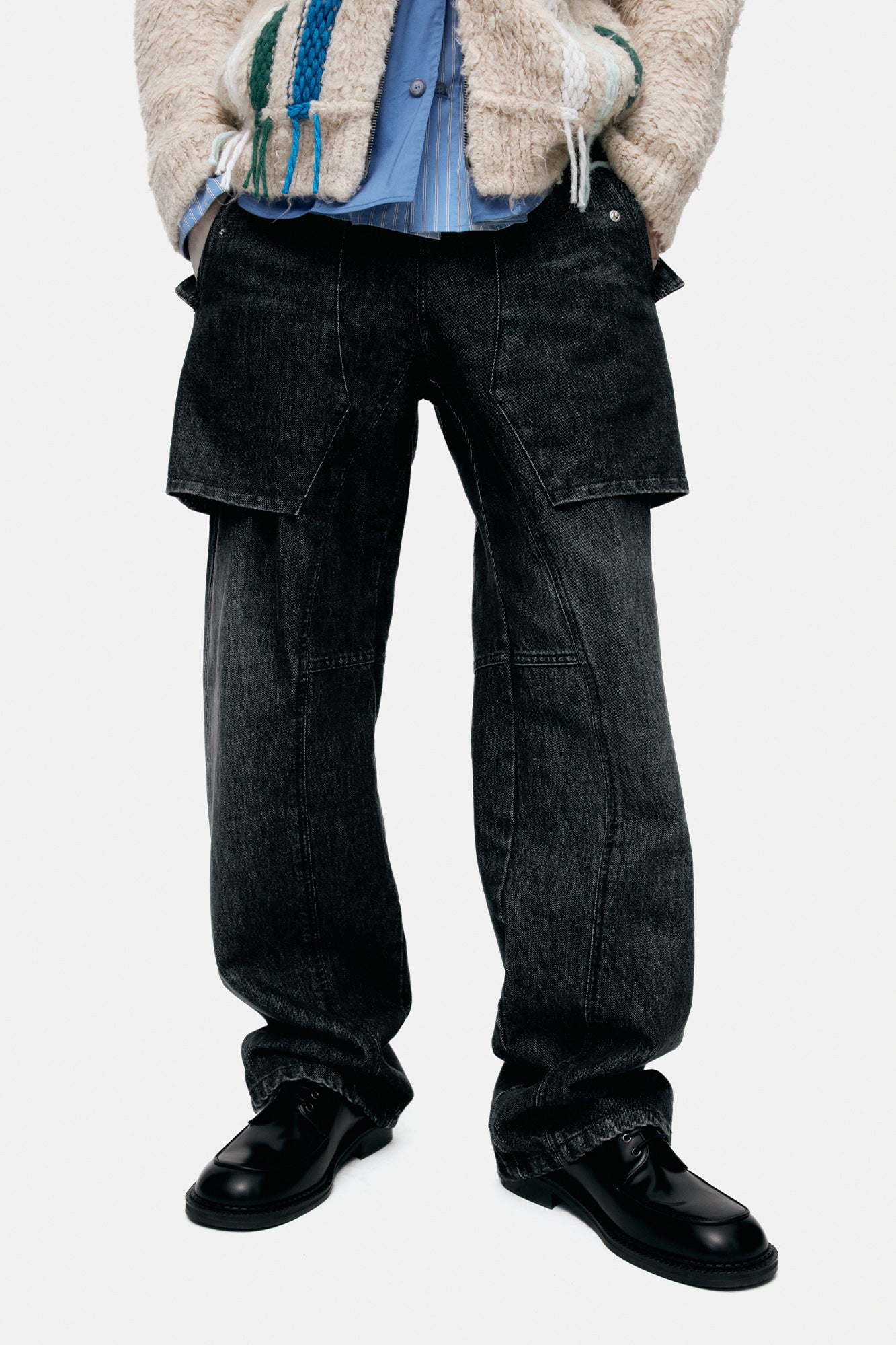 UNISEX RAPTOR LAYERED WIDE-LEG JEANS apa838u (WASHED BLACK)