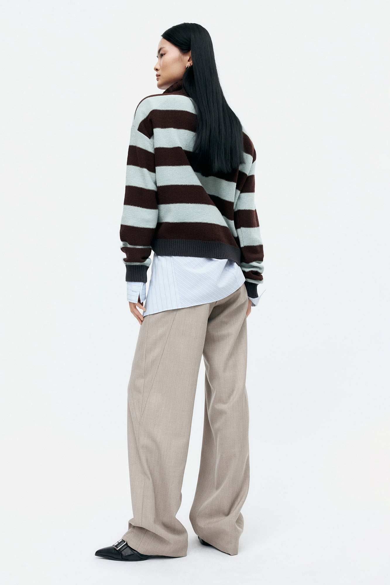 BOLD STRIPE COLLAR SWEATER atb1385w (BROWN/JADE)