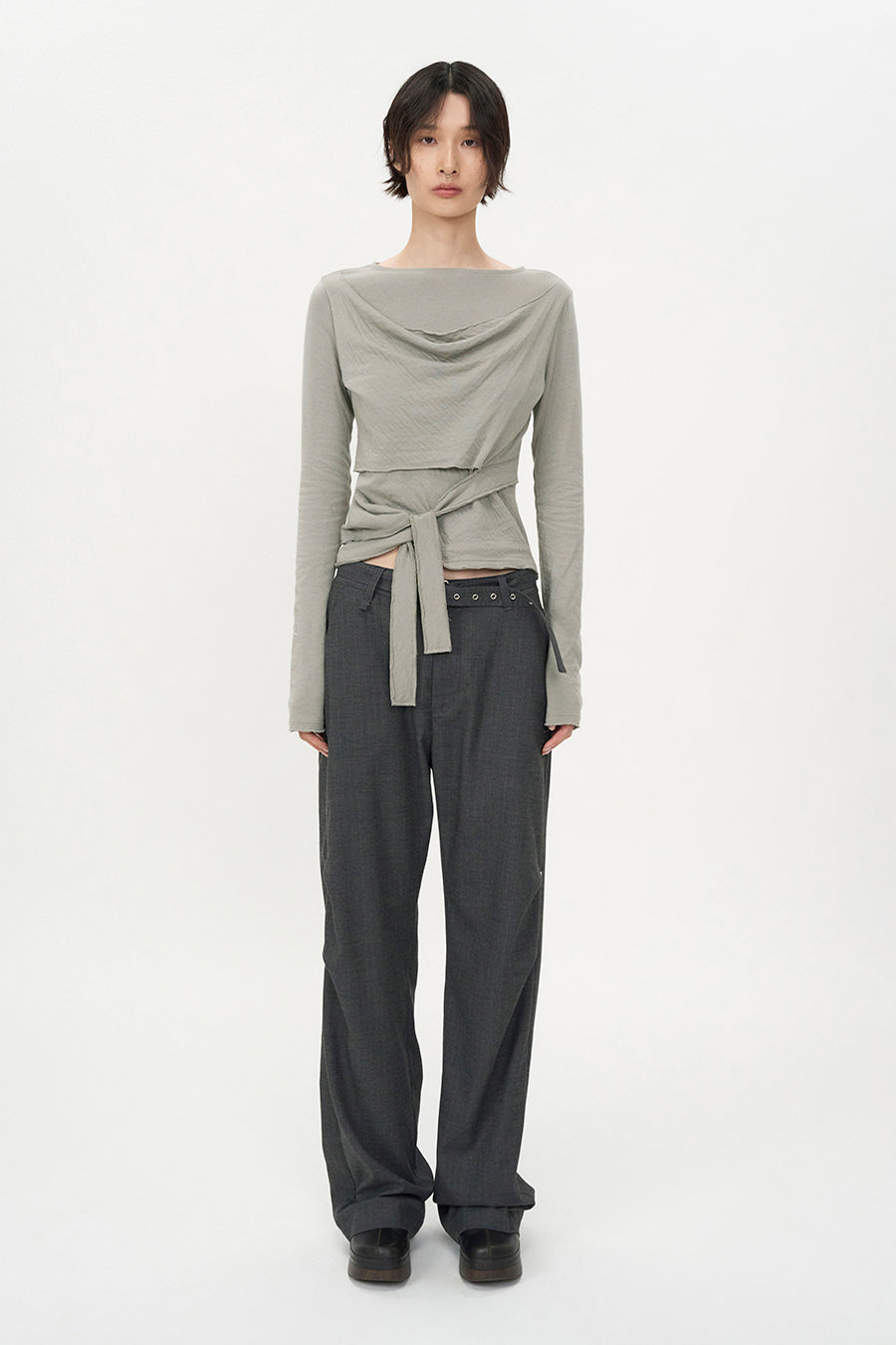Belted Stripe Pants MELANGE GREY