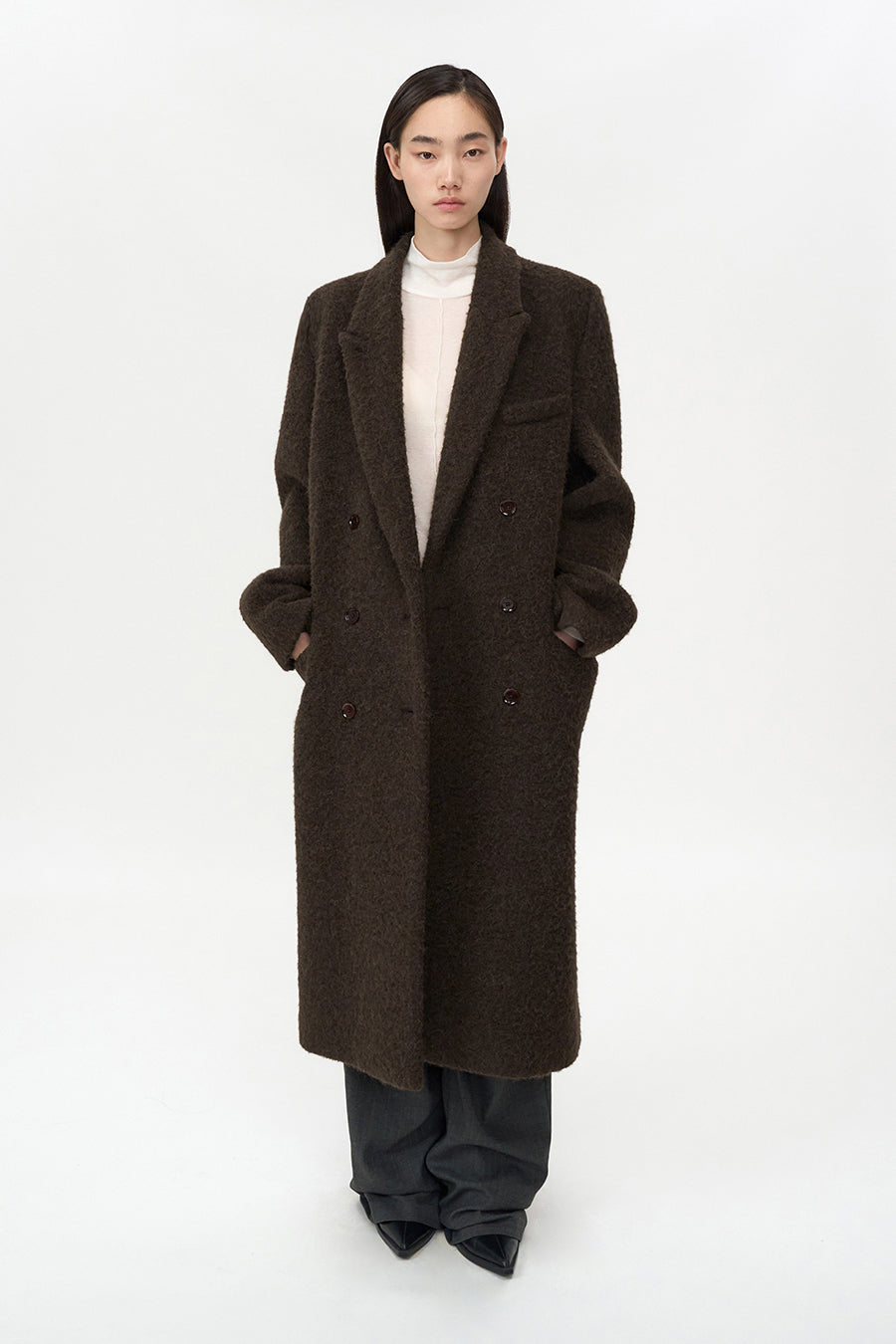 Boucle Alpaca Hair Double Coat BROWN