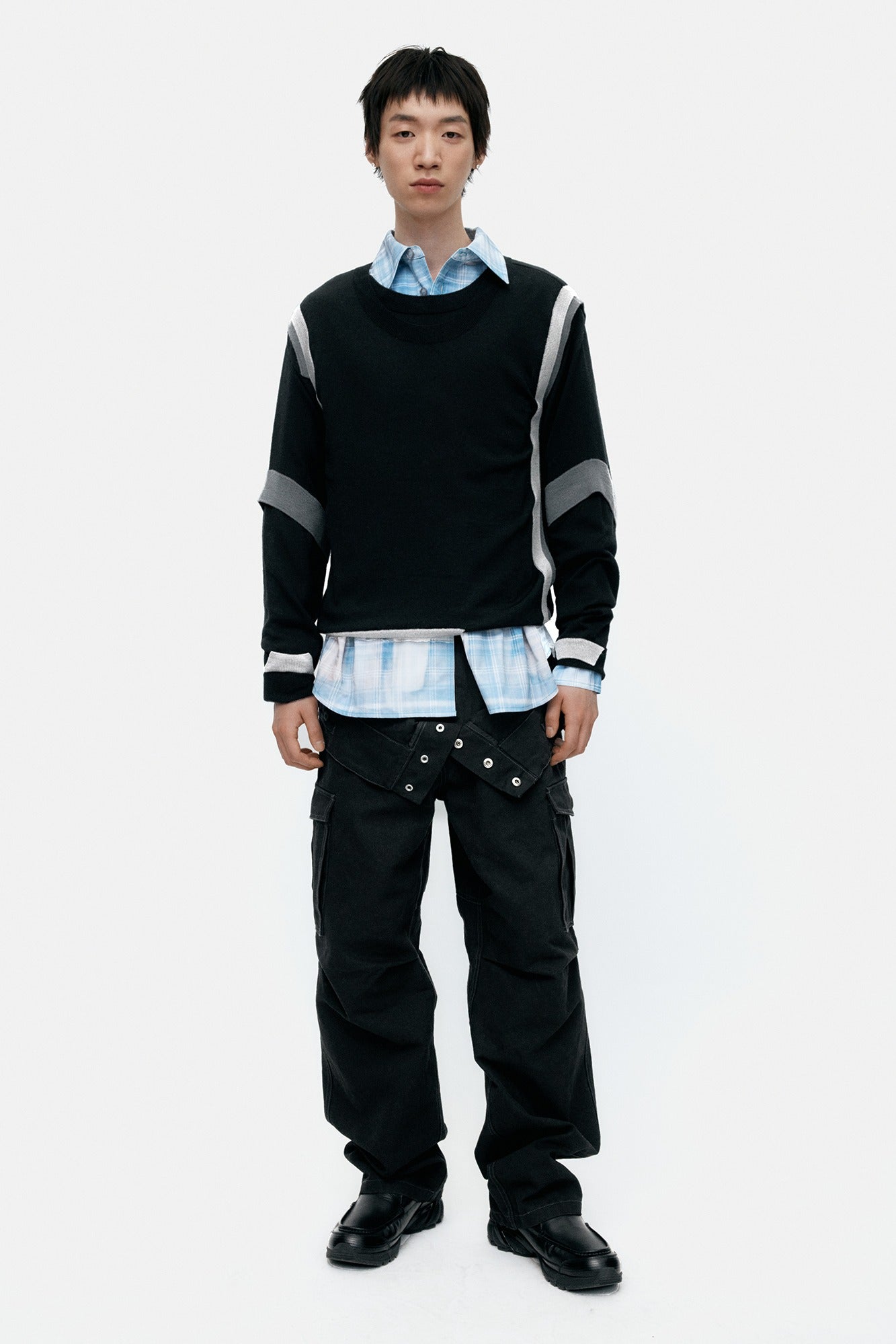 LAYERED CREWNECK SWEATER atb1334m(BLACK)