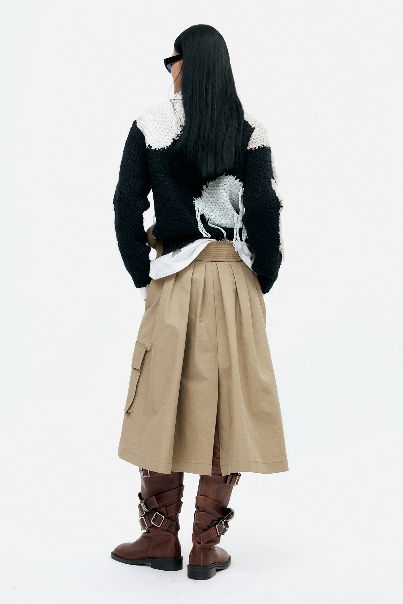 TRENCH PLEATS SKIRT apa849w (KHAKI)