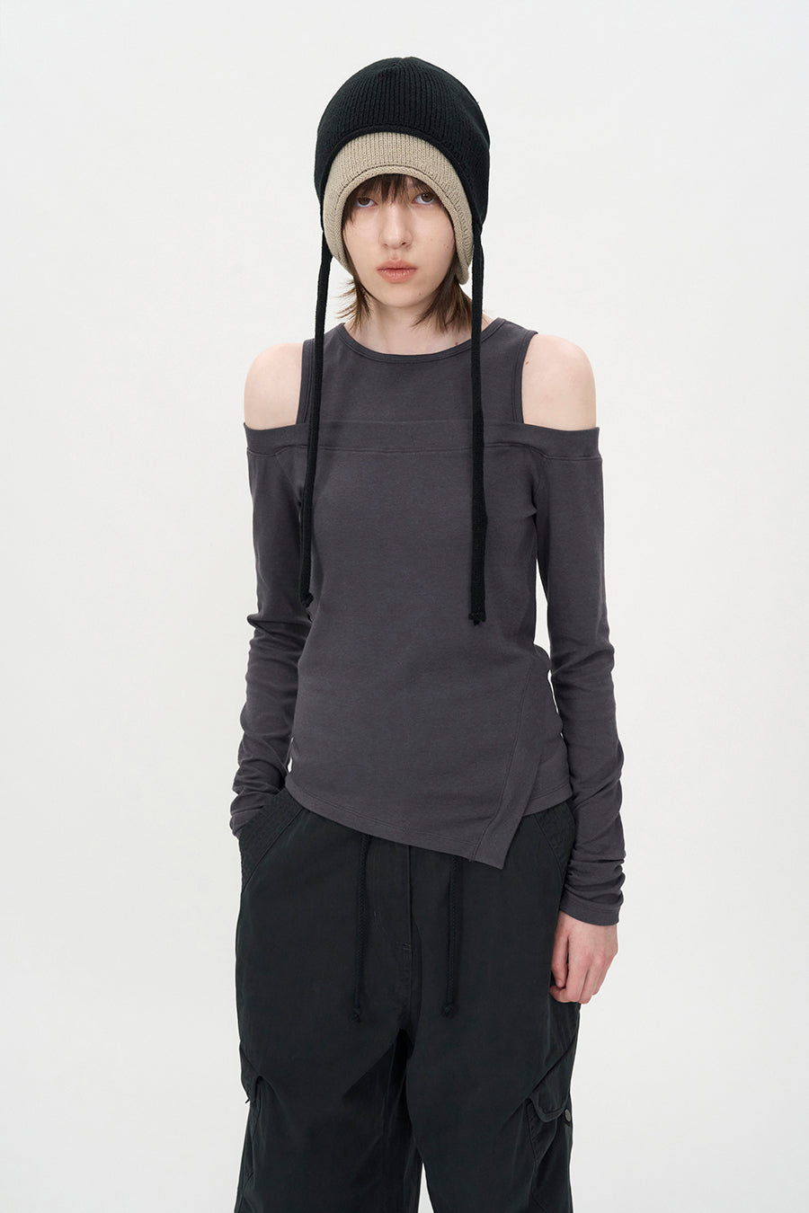 Layered Ear Cuff Beanie BLACK