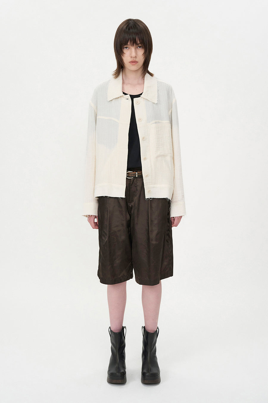 Satin Bermuda Pants BROWN