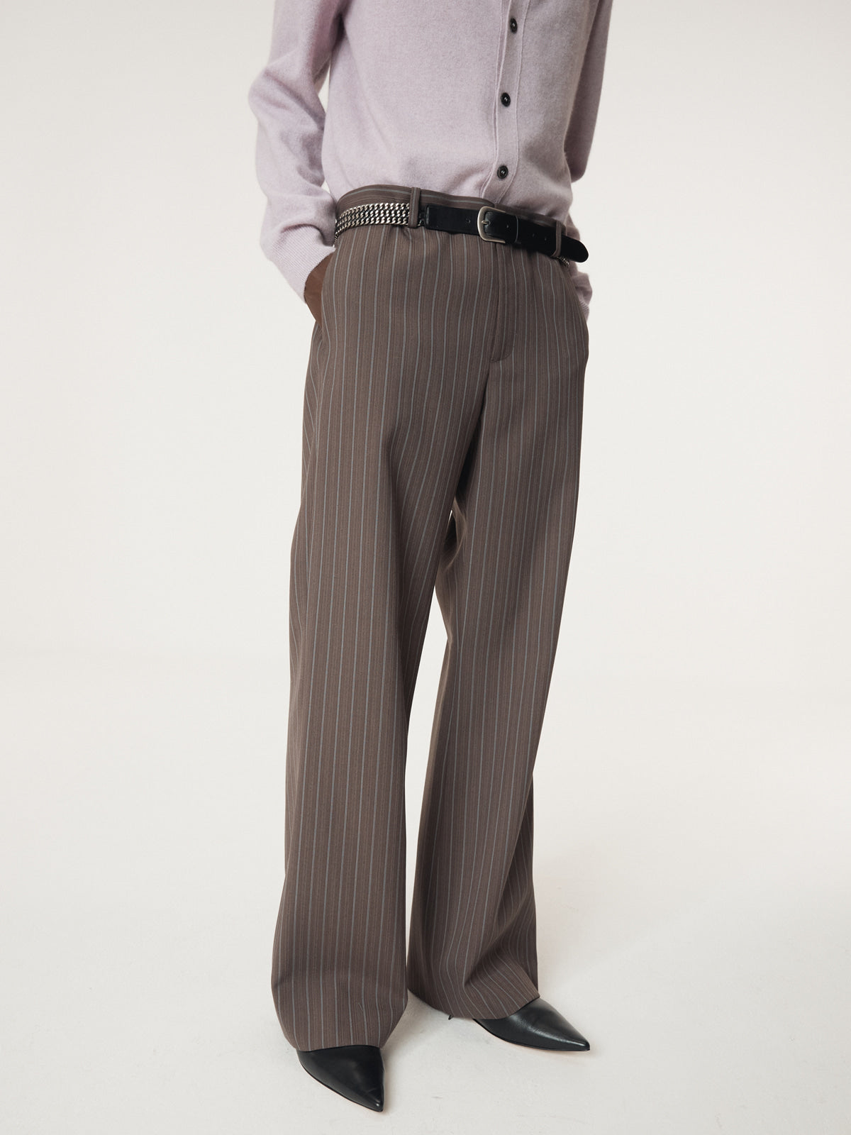 VINTAGE STRIPE FLARE PANTS (SEPIA GREY)