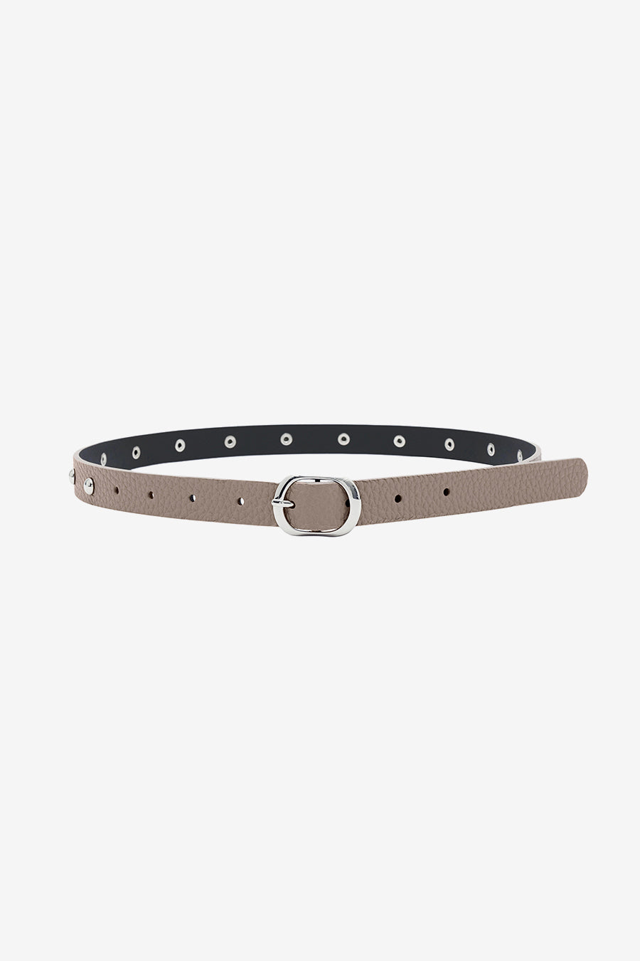 Skinny Studded Leather Belt BEIGE