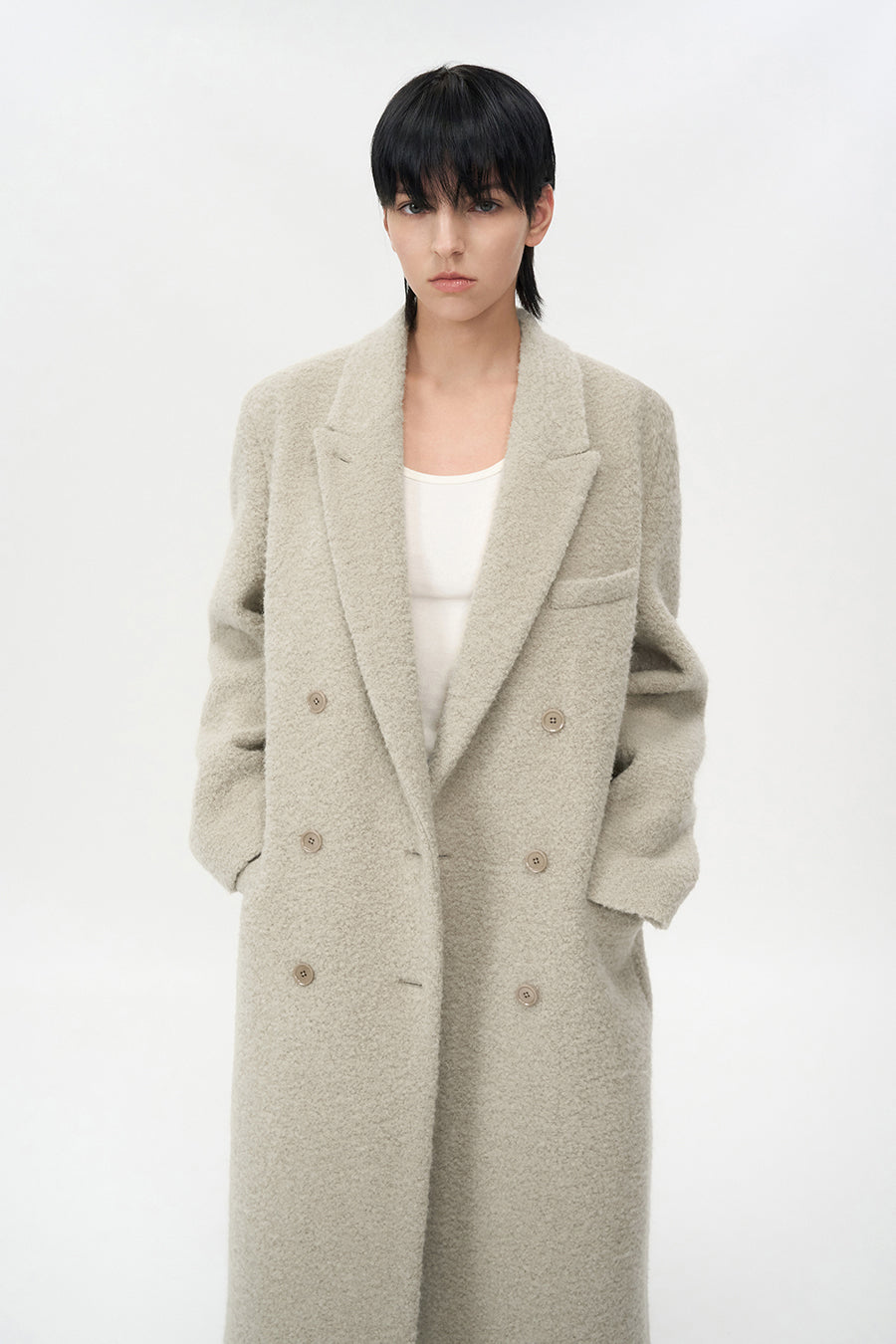 Boucle Alpaca Hair Double Coat ASH BEIGE