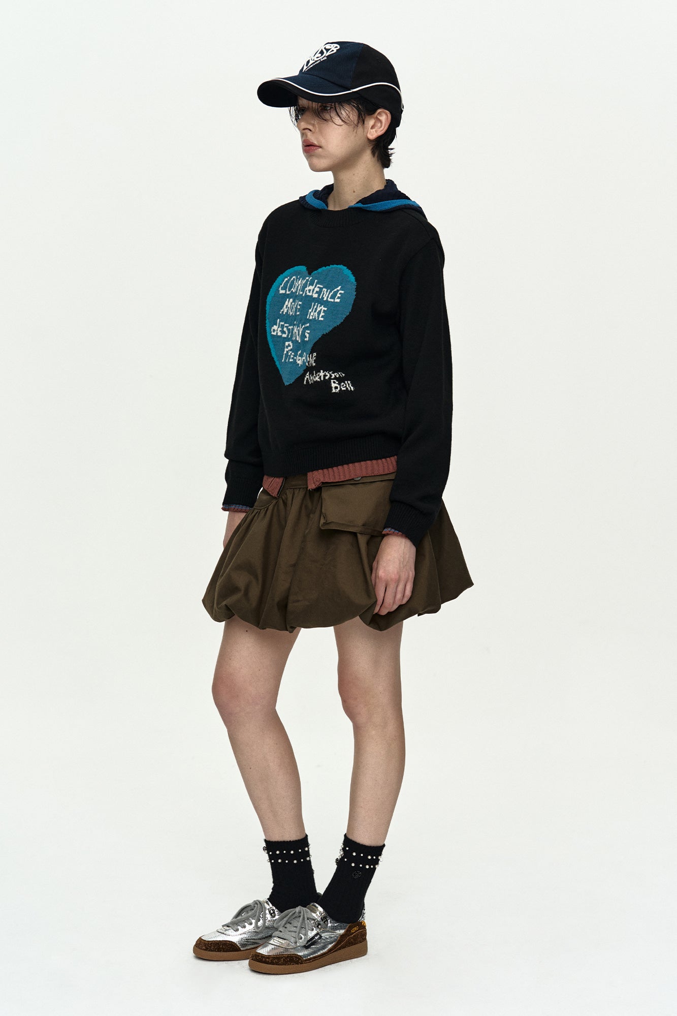 GIRL'S HEART MESSAGE CREW-NECK SWEATER atb1464w(BLACK)