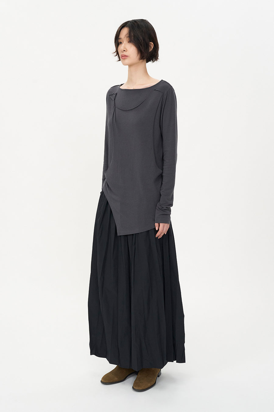 Twist Draping Long Sleeve CHARCOAL